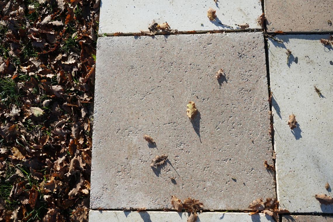 Les dalles roses rappellent la griotte de la stèle Les dalles roses rappellent la griotte de la stèle